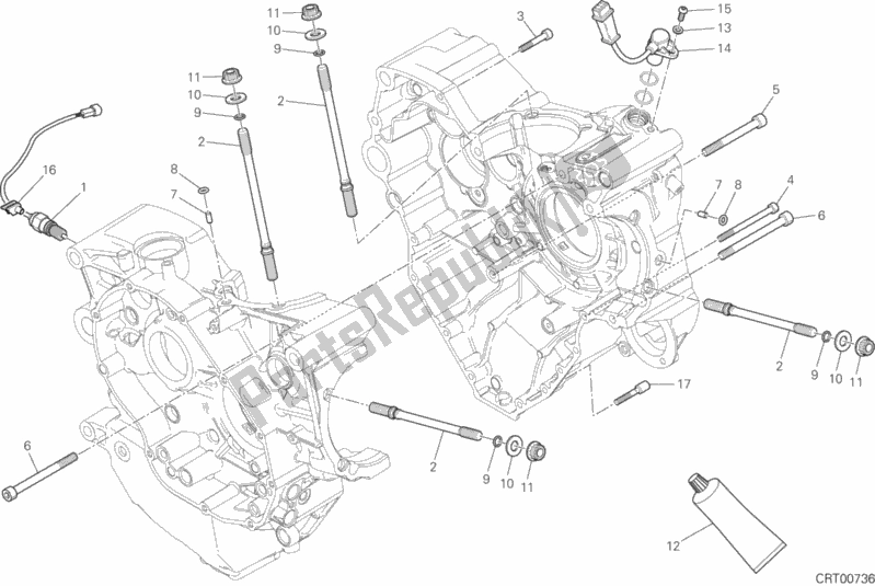 All parts for the 10a - Half-crankcases Pair of the Ducati Monster 1200 R USA 2017